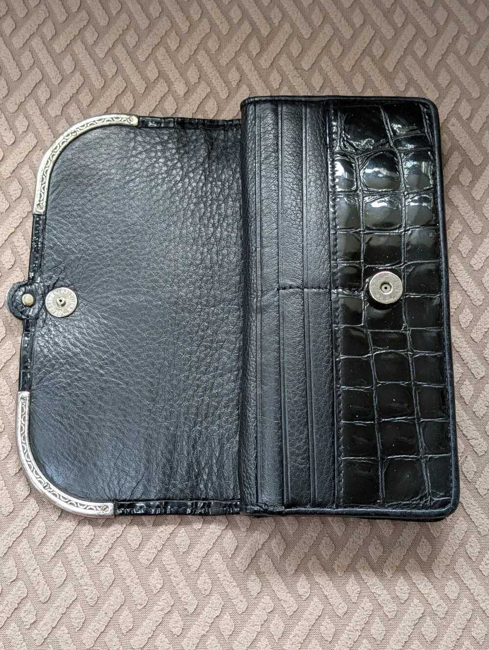Brighton Black Patent Leather Crocodile Embossed Wallet Crossbody